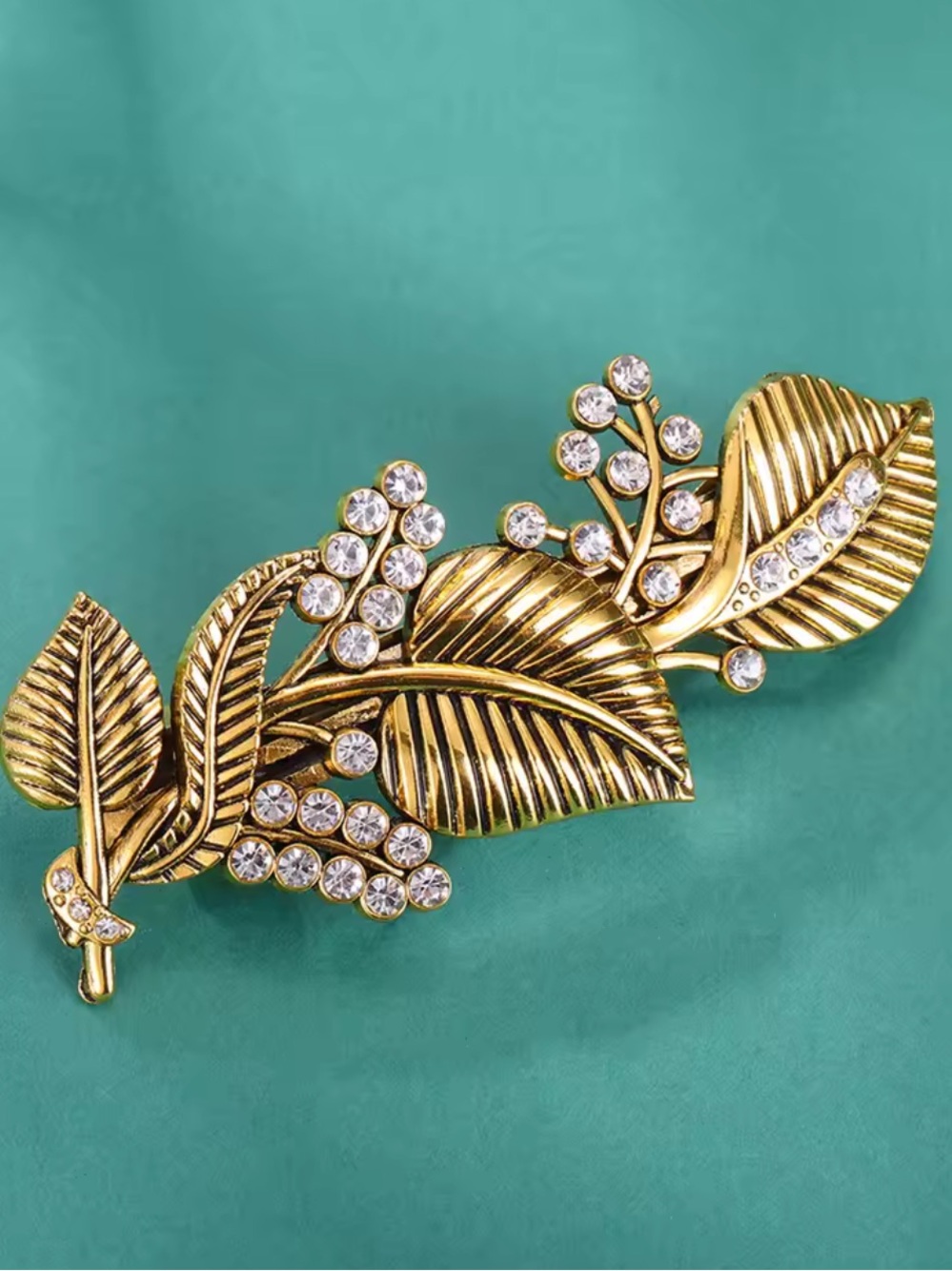 Antique Luxury Gold Leaf Crystal Hair Clip